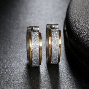 Mens Silver Gold Stainless Steel Frosted Sandblast Hoop Earrings 14mm Party Gift